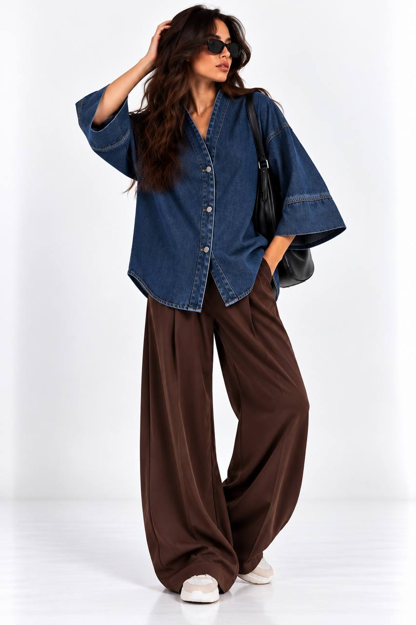 Foldover Sleeve Denim Shirt